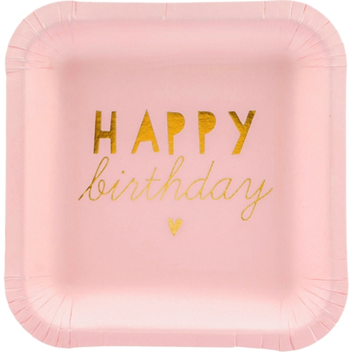 Mini-Partyteller-Happy-Birthday-Rosa-Partydekoration-Geburtstag-Tischdekoration-Pappteller