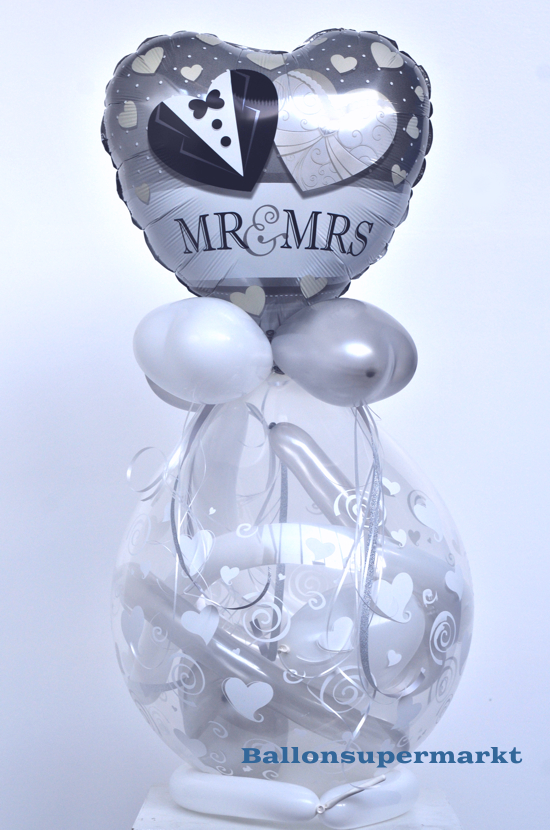 Geschenkballon Hochzeit, Mr & Mrs Herzballon aus Folie