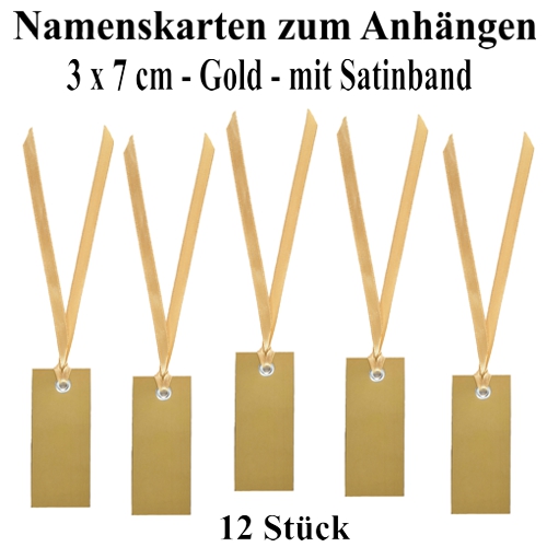 Goldene Namenskarte mit Satinband zur Tischdekoration
