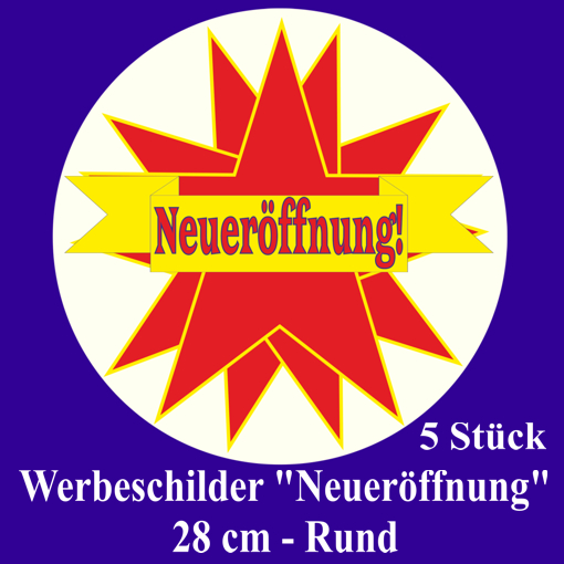 Neueroeffnung-Werbeschilder-5-Stueck-28-cm-Rund