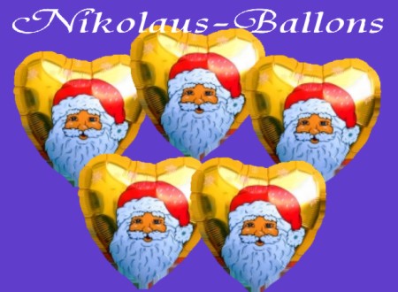 Nikolaus Luftballons, goldene Herzen, 5 Weihnachtsballons