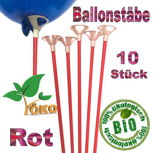 Öko-Ballonstäbe 10 Stück, rot