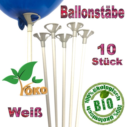 Öko-Ballonstäbe 10 Stück, weiß