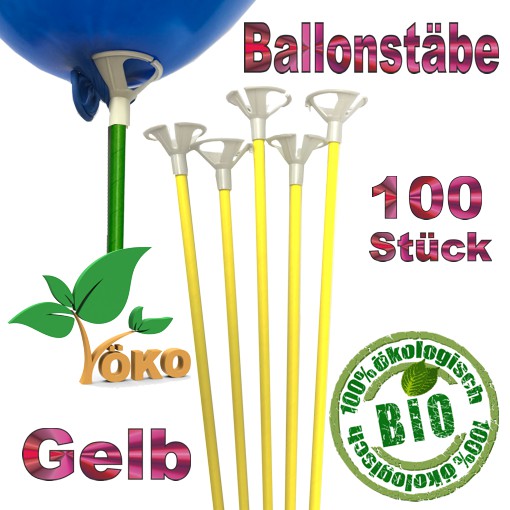 Öko-Ballonstäbe 100 Stück, gelb