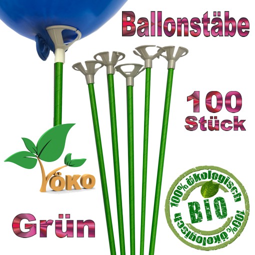 Öko-Ballonstäbe 100 Stück, grün