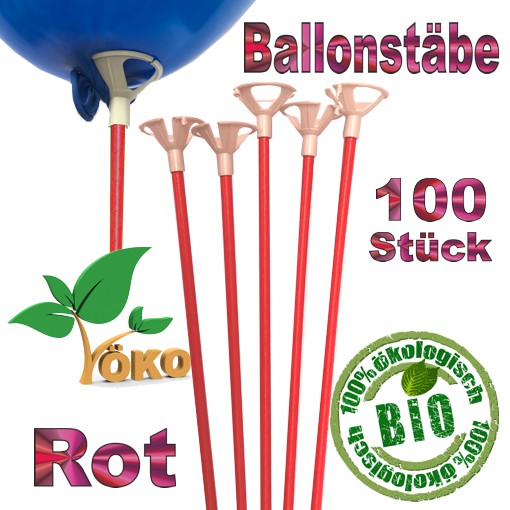 Öko-Ballonstäbe 100 Stück, rot