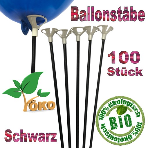 Öko-Ballonstäbe 100 Stück, schwarz