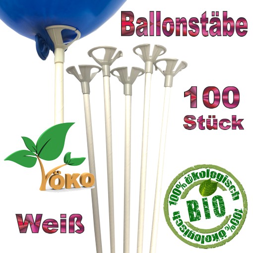 Öko-Ballonstäbe 100 Stück, weiß