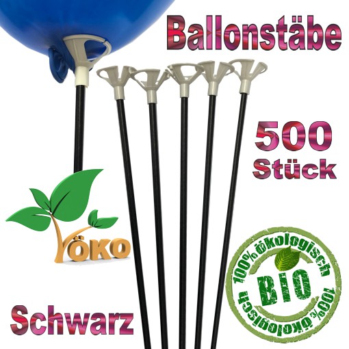 Öko-Ballonstäbe 500 Stück, schwarz