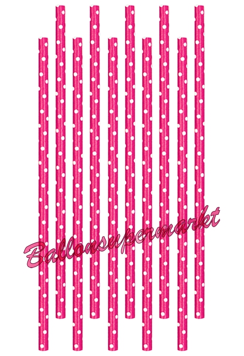 Papier-Trinkhalme-Pink-Weiss-gepunktet-Partydekoration
