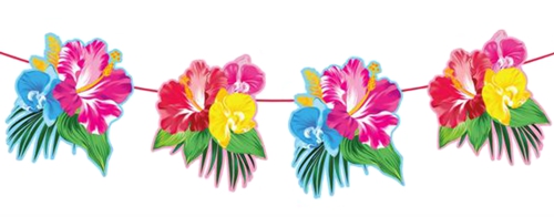 Party-Banner-tropische-Blumen-Partydekoration-Mottoparty-Hawaii-Strand-Tropen-Flamingo-Beachparty