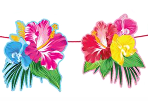Party-Banner-tropische-Blumen-Partydekoration-zur-Mottoparty-Hawaii-Strand-Tropen-Flamingo-Beachparty