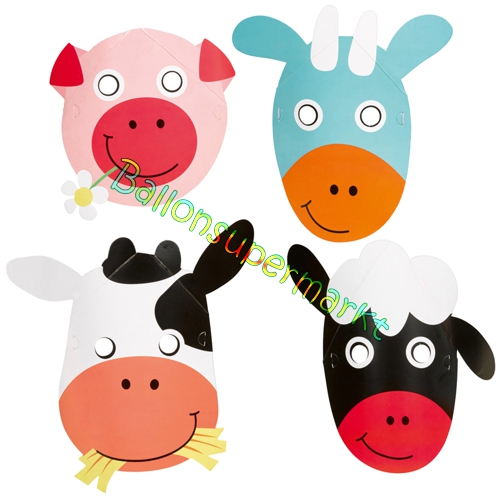 Party-Masken-Farm-Fun-Partydekoration-zum-Bauernhof-Kindergeburtstag