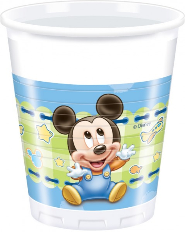 Partybecher-Baby-Micky-Maus-1-Kindergeburtstag-Disney-Tischdekoration