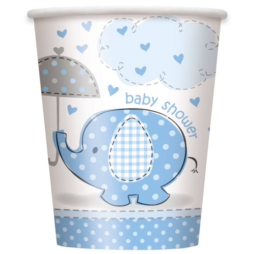 Partybecher-Baby-Shower-Elefant-hellblau-Partydekoration-Geburt-Babyparty-Junge