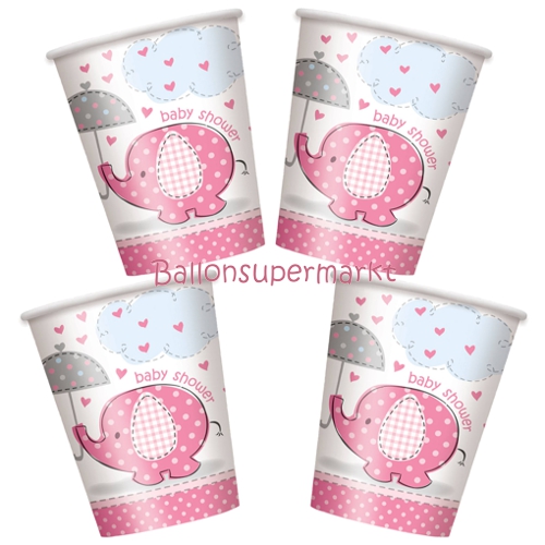 Partybecher-Baby-Shower-Elefant-rosa-Partydekoration-Geburt-Babyparty-Maedchen-Girl