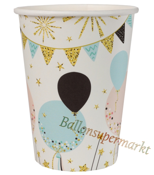 Partybecher-Festive-mit-Ballons-Feuerwerk-Wimpeln-Partydeko-Dekoration-Party-Fest-Feier