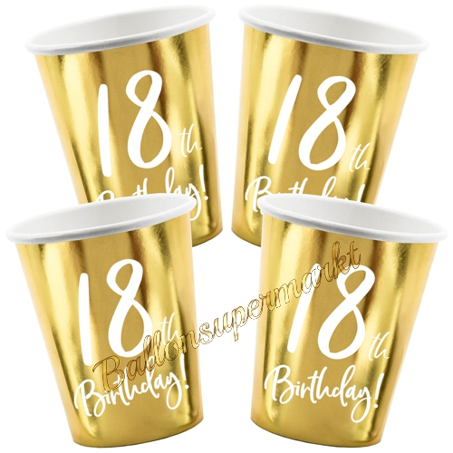 Partybecher-Gold-metallic-Zahl-18-Partydekoration-zum-18.-Geburtstag-Tischdeko-Pappbecher