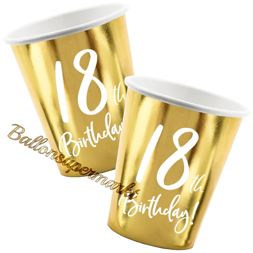 Partybecher-Gold-metallic-Zahl-18-Partydekoration-zum-18.-Geburtstag-Tischdeko