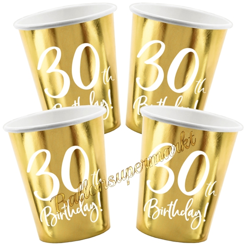 Partybecher-Gold-metallic-Zahl-30-Partydekoration-zum-30.-Geburtstag-Tischdeko-Pappbecher