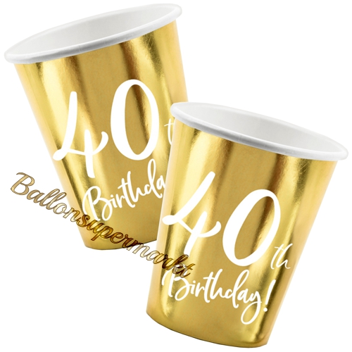 Partybecher-Gold-metallic-Zahl-40-Partydekoration-zum-40.-Geburtstag-Tischdeko