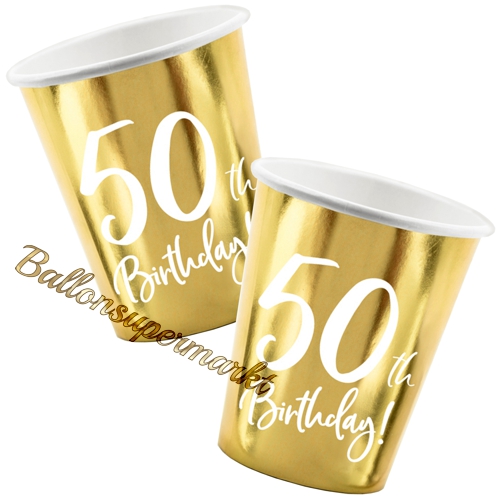 Partybecher-Gold-metallic-Zahl-50-Partydekoration-zum-50.-Geburtstag-Tischdeko
