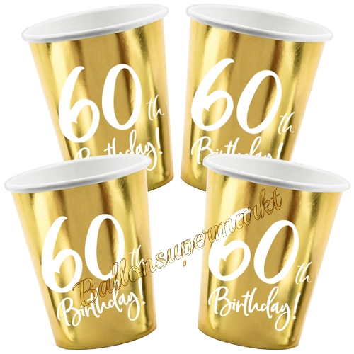 Partybecher-Gold-metallic-Zahl-60-Partydekoration-zum-60.-Geburtstag-Tischdeko-Pappbecher