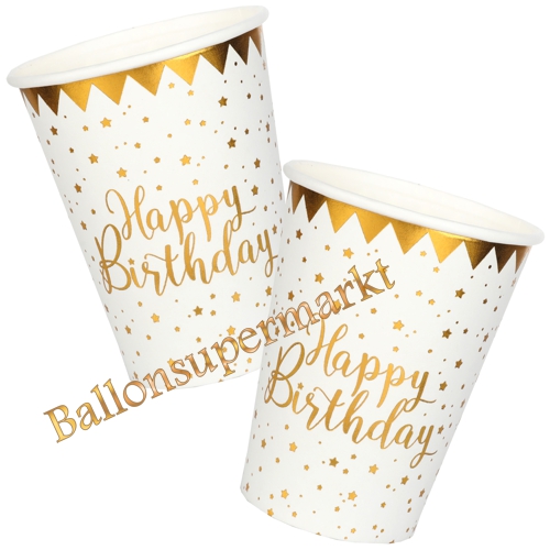 Partybecher-Happy-Birthday-Gold-Partydekoration-zum-Geburtstag-Tischdeko