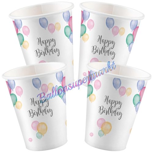 Partybecher-Happy-Birthday-Pastell-Partydekoration-Tischdeko-zu-Kindergeburtstag-Geburtstag-Pastellfarben