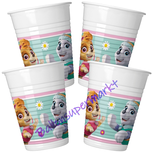 Partybecher-Paw-Patrol-Skye-und-Everest-Partydekoration-Tischdeko-zum-Kindergeburtstag-Paw-Patrol-Maedchen-Rosa