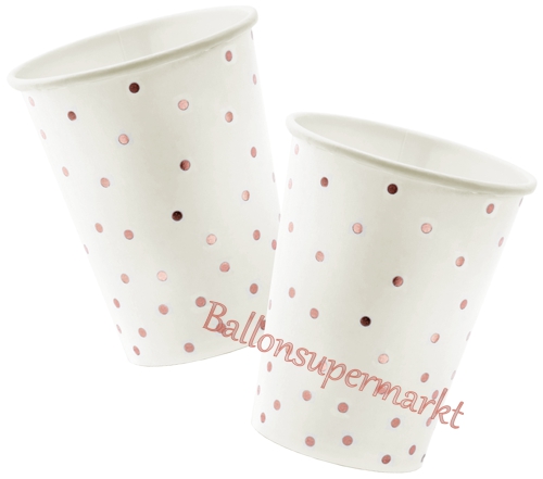 Partybecher-Punkte-Weiss-Rosegold-Partydeko-Dekoration-Party-Fest-Feier-Tischdekoration-Pappbecher