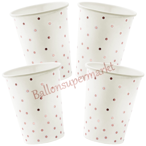 Partybecher-Punkte-Weiss-Rosegold-Partydeko-Dekoration-Party-Fest-Feier-Tischdekoration