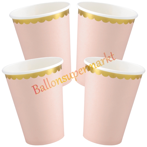 Partybecher-Rosa-mit-Goldrand-Partydekoration-Geburtstag-Babyparty-Tischdekoration-Pappbecher