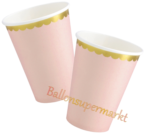 Partybecher-Rosa-mit-Goldrand-Partydekoration-Geburtstag-Babyparty-Tischdekoration