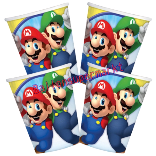Partybecher-Super-Mario-Partydekoration-Kindergeburtstag-Nintendo-Tischdeko-Mario-Luigi