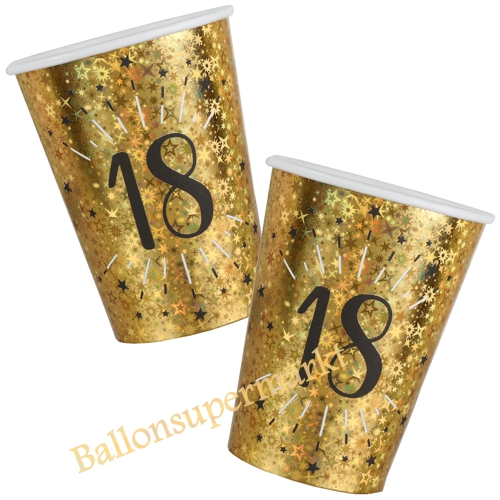 Partybecher-holografisch-Gold-Zahl-18-Partydekoration-zum-18.-Geburtstag-Tischdeko