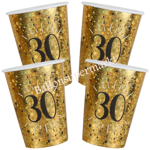 Partybecher-holografisch-Gold-Zahl-30-Partydekoration-zum-30.-Geburtstag-Tischdeko-Pappbecher