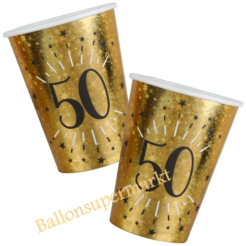Partybecher-holografisch-Gold-Zahl-50-Partydekoration-zum-50.-Geburtstag-Tischdeko
