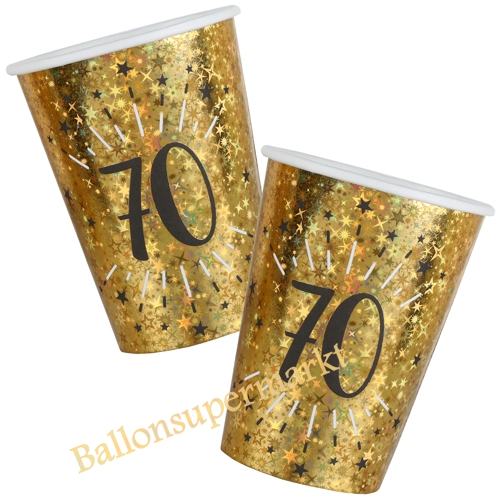Partybecher-holografisch-Gold-Zahl-70-Partydekoration-zum-70.-Geburtstag-Tischdeko