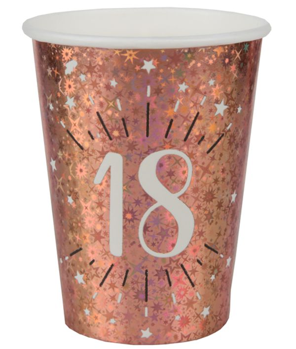 Partybecher-rosegold-sparkling-Zahl-18-Partydekoration-zum-18.-Geburtstag-Tischdeko