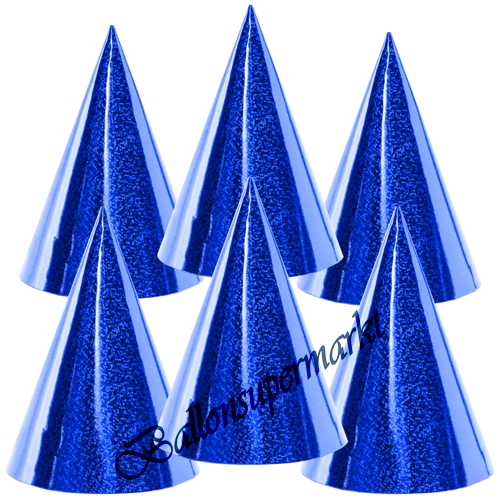 Partyhuetchen-Blau-holografisch-Partydekoration-Geburtstagsdeko-Hut