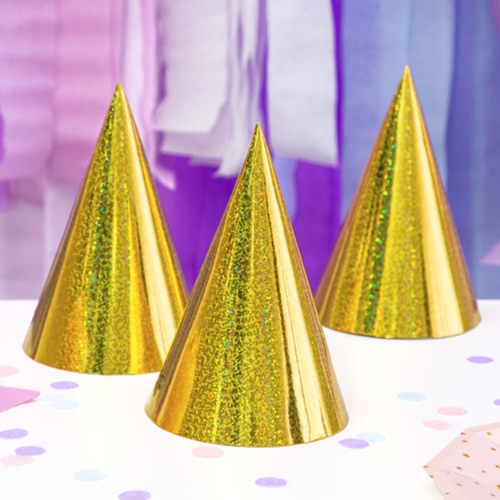Partyhuetchen-Gold-holografisch-Partydekoration-Geburtstagsdeko-Hut-Dekobeispiel