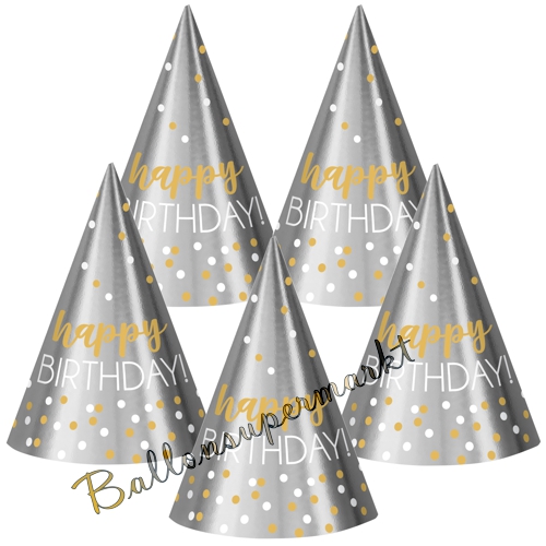 Partyhuetchen-Happy-Birthday-Gold-und-Silber-Geburtstag-Kindergeburtstag-Partydekoration