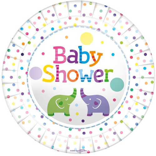 Partyteller-Baby-Shower-Elefant-bunt-Partydekoration-Geburt-Babyparty