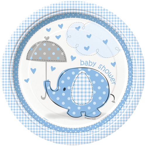 Partyteller-Baby-Shower-Elefant-hellblau-Partydekoration-Geburt-Babyparty-Junge-Boy