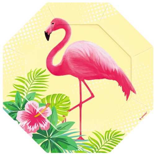 Partyteller-Flamingo-Paradise-Formteller-Partydeko-Tischdekoration-Mottoparty-Flamingo-Hawaii-tropisch-Geburtstag
