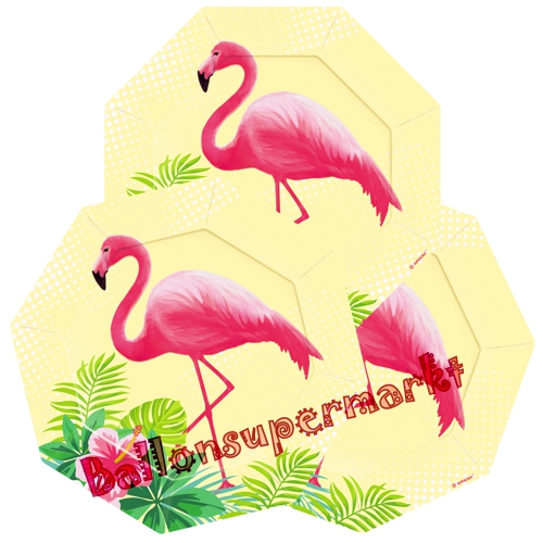 Partyteller-Flamingo-Paradise-Formteller-Partydeko-Tischdekoration-Mottoparty-Flamingo-Hawaii-tropisch