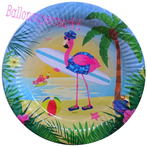 Partyteller-Flamingo-Partydeko-Tischdekoration-Mottoparty-Flamingo-Hawaii-tropisch-Geburtstag