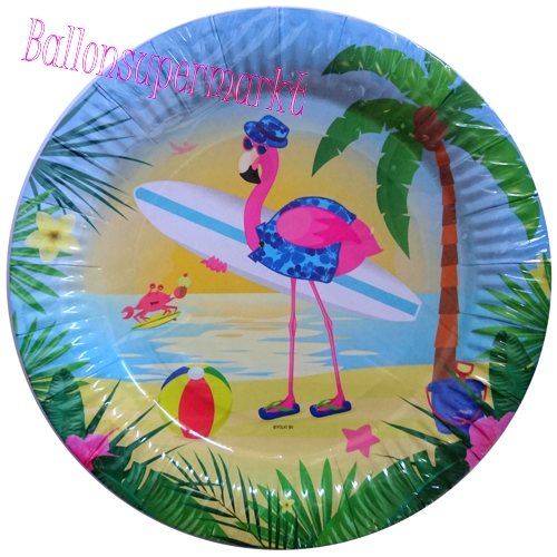 Partyteller-Flamingo-Partydeko-Tischdekoration-Mottoparty-Flamingo-Hawaii-tropisch-Geburtstag