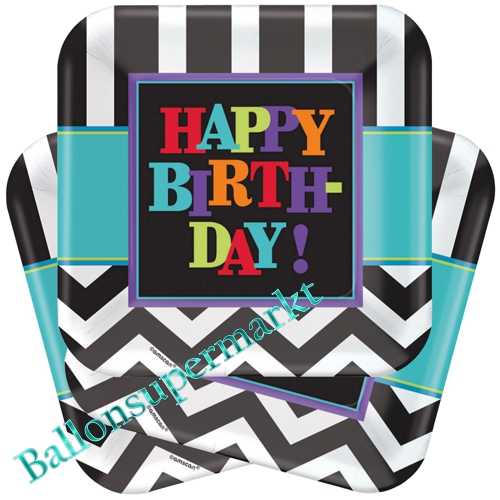 Partyteller-Happy-Birthday-Chevron-Tischdekoration-zum-Geburtstag-Partydekoration